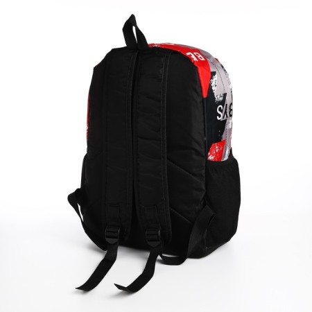 School backpack from textiles on lightning, 3 pockets, red color-3