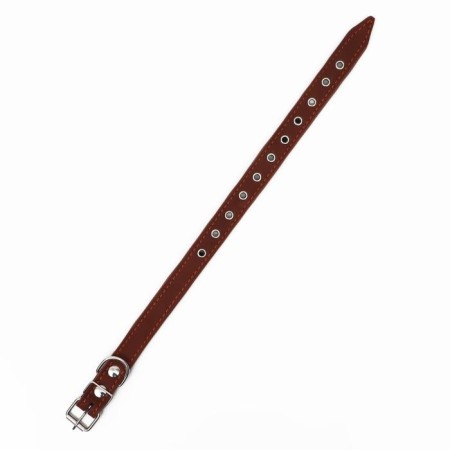 Leather collar on synthetic winterizer, dimensionless, 54 x 2.5 cm, Osh 19-47 cm, brown-2