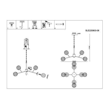 Suspended EVOLUCE lamp. Sle220803-08. Andria. 8x40 watts, E14, 74x74x52 cm, brass color-5