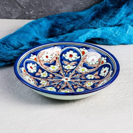 Plate of the Rishtan ceramics "Flowers", blue, deep, 20 cm mix