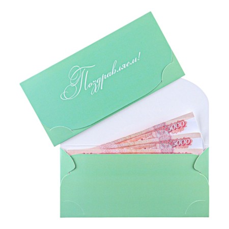 Money envelope "Congratulations!" Soft-tach, light green background, 8.3 x 16.2 cm