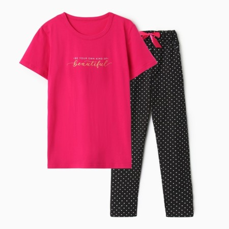 Female homemade set (T -shirt/pants), pink/black color, size 48