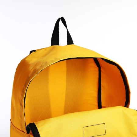 A backpack with a zipper, an outer pocket, yellow color-5
