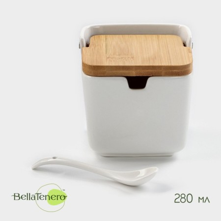 Porcelain Bank for bulk products with a spoon Bellatenero, 280 ml, white color