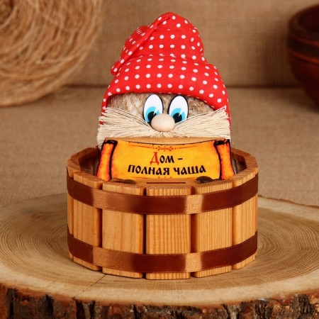 The charm -cap "House - full bowl", on a barrel, 14 x 12 cm, mix