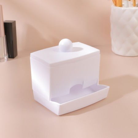 Organizer for storing cotton sticks, with a lid, 9 × 6.5 × 7.5 cm, white color-2