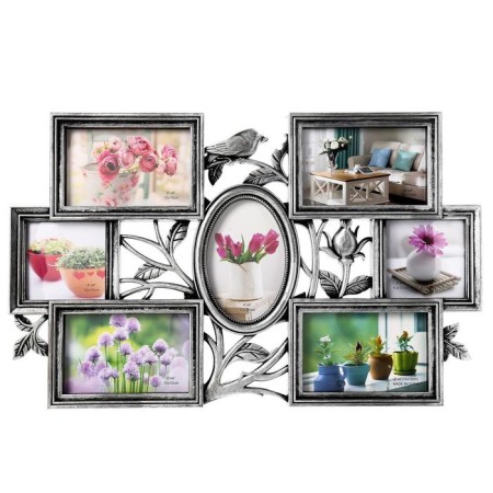Photo frame plastic in 7 photos 10x10, 10x15 cm "Bird and rosehip" silver 33.5x52 cm-3