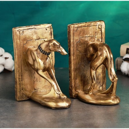 Holder - Book stand "Borza Dog" set 2pcs, bronze, 19.5x14cm-3