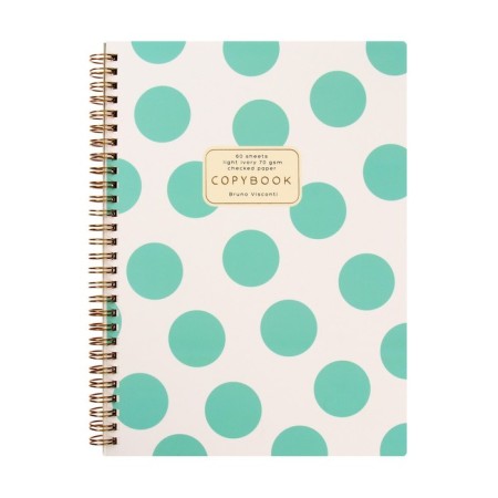 Notebook B5, 60 sheets in a cage on the crest Mint Polka Dots, on a solid substrate, cardboard cover, Soft Touch lamination, foil embossing, block 70 g/m2