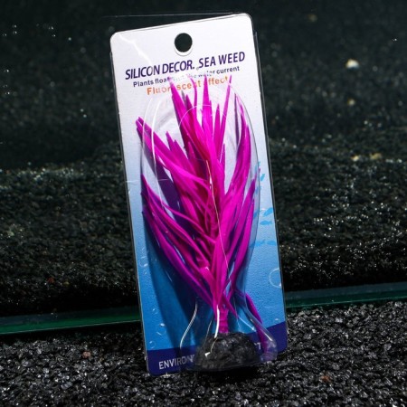 Silicone aquarium plant, luminous in the dark, 7 x 12.5 cm, purple-3