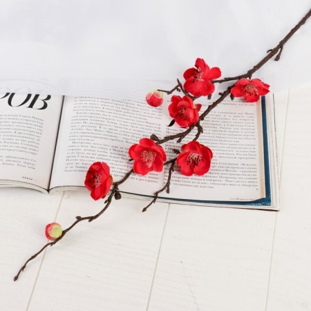Flowers artificial "Sakura branch" 2.5x42 cm, red