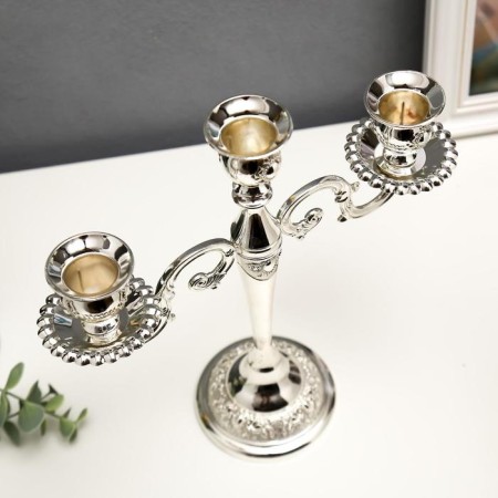 Summarler Metal for 3 candles "Medallion" silver 26x26x9.2 cm-1