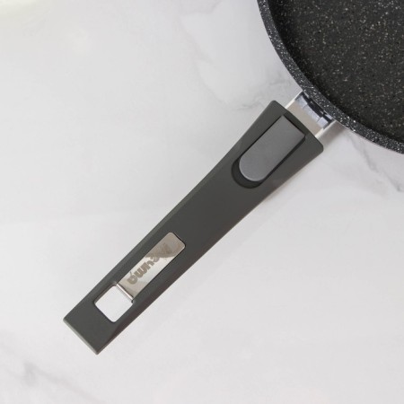 Granite pan, d = 24 cm, removable handle, anti -stick coating, glass cover, gray color.-3