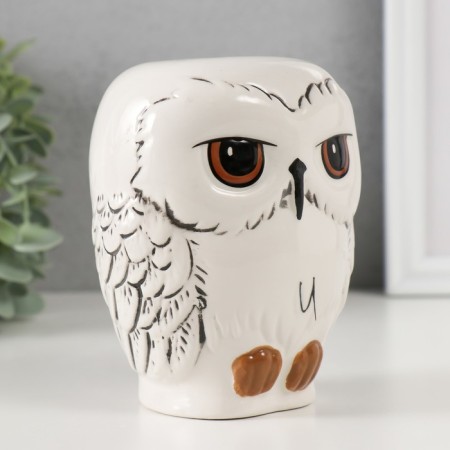 Piggy bank Ceramics "White North Eagle owl" 10.5x9x12.5 cm-1