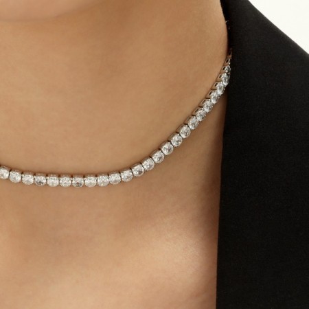 A necklace with rhinestones "ice" classic, white color in silver, 30 cm-3