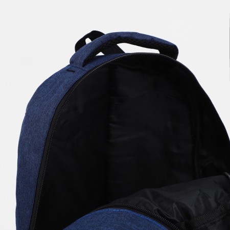A backpack with a zipper, 2 external pockets, blue color-5
