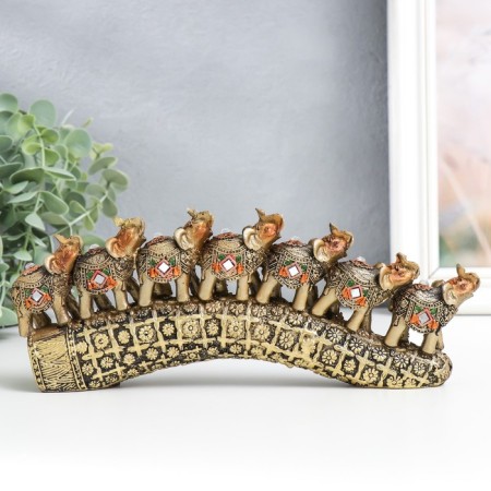 Polystone souvenir "Seven elephants on a tusk with colors" Bronze 21x4x9.8 cm-3