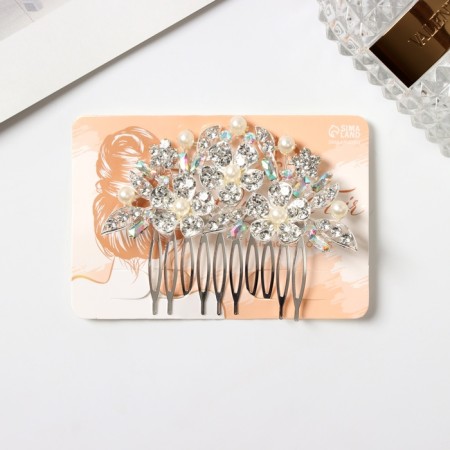 Hair crest "Safyan" flowers, 7x8 cm, silver-3