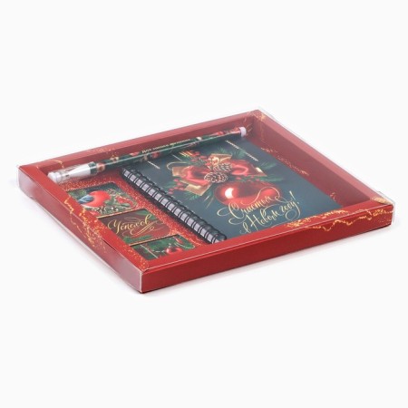 Gift set New Year's notebook on spirals, magnetic bookmarks 3 pcs and pen Plastic "Happiness in the New Year!"-6