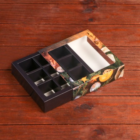 New Year. Box for 9 sweets "Mandarins", 13.7 x 13.7 x 3.5 cm, confectionery packaging-5