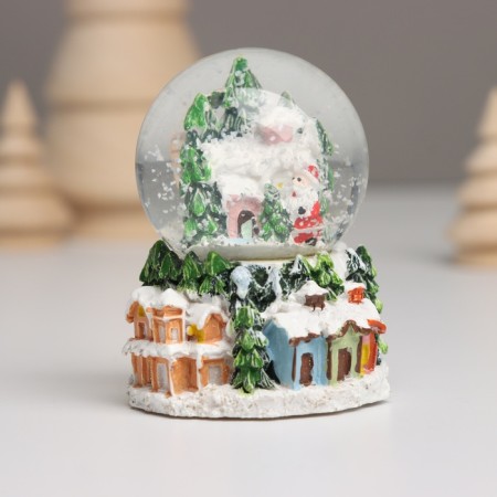 Souvenir Polystone Water Ball Light "Santa Claus and snow -covered house" MIX 5x5x7.2 cm-4
