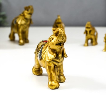 Polystone souvenir "Seven gold elephants with mirror mosaics" h = 11.3; 9.5; 8.2; 7; 6; 5; 4.5 cm-2