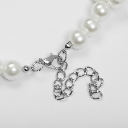 Necklace with pearls "canvas", beads No. 10, 14, milk color in silver, 40 cm-1