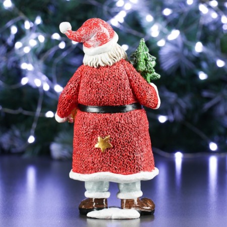 New Year's figure "Santa Claus with a Christmas tree and a gift" in red 11x10x21cm-2