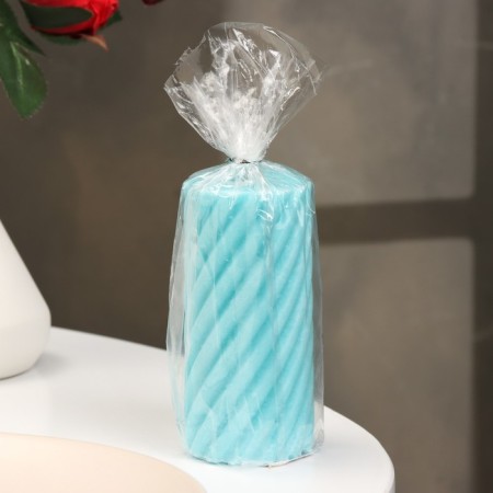 Candle-cylinder "Spiral", 5x10 cm, turquoise, 6 hours-2