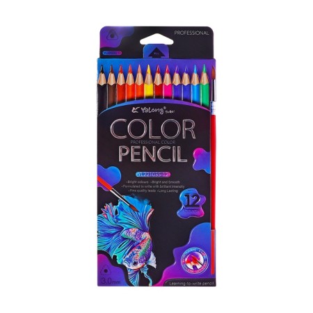 Pencils of watercolor 12 colors, in a cardboard box, triangular, der, with cysts, animal mix-7
