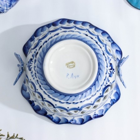 Candlete "Butterflies", 15 × 15 × 8 cm, openwork, gzhel-3