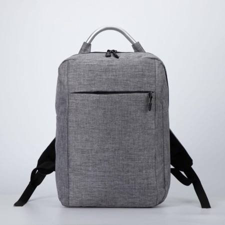 Youth backpack made of textiles, external pocket, gray color