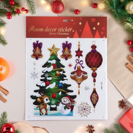 Stickers on the windows "New Year" Christmas tree, green tone, 38x30 cm-1