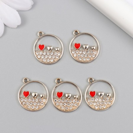 Decor for creativity metal, rhinestones, enamel "Three hearts in the circle" silver 0.2x1.8x2.1 cm-2