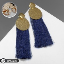 Earrings Assorted Hindi's Brushes, dark blue color in gold, l brush 9 cm