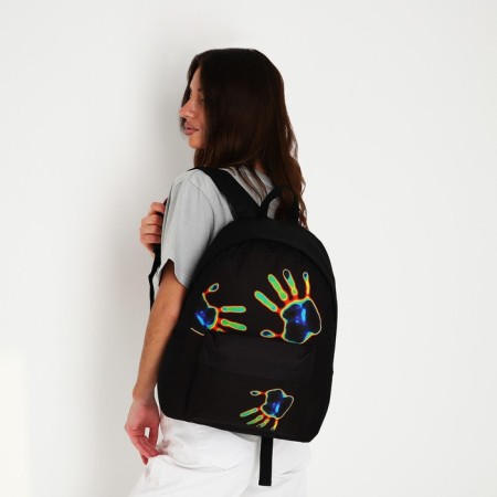 Backpack school textile "imprint", with a pocket, black color-12