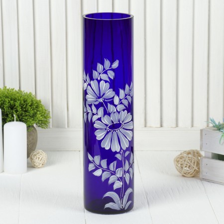 Vase "Cylinder" D 80*H 300 mm. from blue glass (manual painting) Fig. No. 8 (Bel.)