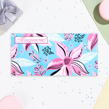 Money envelope "Congratulations!" Flowers, congregre, glitter, 16.5 x 8.5 cm-1