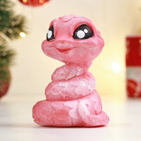 New Year. Symbol 2025. Figure soap "snake" pink with silver-1
