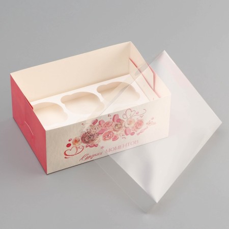 Box for 6 cupcakes with a transparent lid, "sweet moments", 23 × 16 × 10 cm, confectionery packaging-3