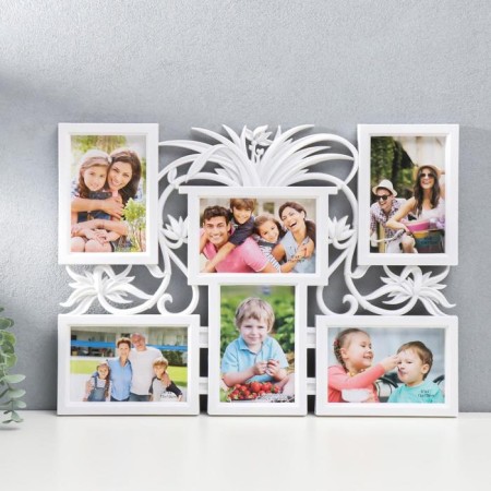 Photo frame plastic in 6 photos 10x15 cm "African lily" white 36x49 cm