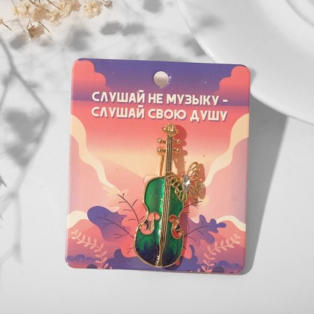 Brooch "Violin" with a butterfly, the color is blue-green in gold-3