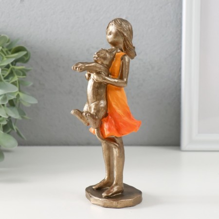 Souvenir Polystone "Baby in an orange dress with a cat" Bronze 7.5x6x16 cm-2
