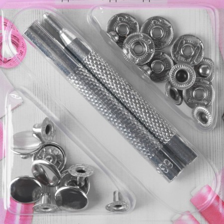 Installation buttons, alpha (S-shaped), d = 13 mm, 6 pcs, with the installer, silver color-2