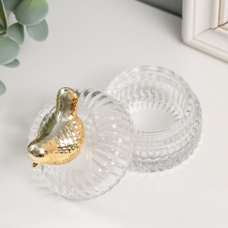 Casket glass, ceramics "Golden Bird" 6.5x6.5x7.2 cm-3