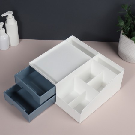 Organizer for storing cosmetics, 7 sections, 22 × 19 × 9 cm, white/blue color-3