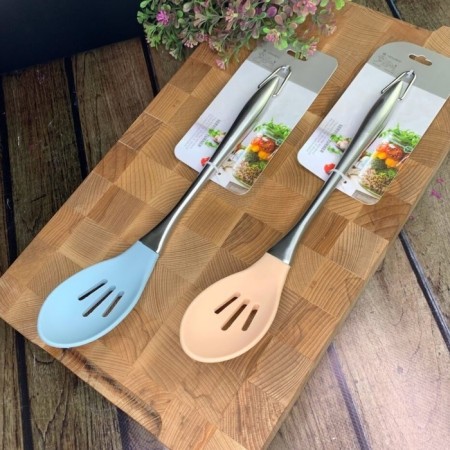 Silicone spoon lenardi, with slots, 32 cm, mix color