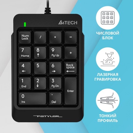 Numerical block A4Tech FSHELER FK13P Black USB Slim for laptop (FK13P Black)-1