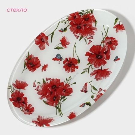 Glass Serving shares "Red poppies", oval, 24.5 × 15 × 1.7 cm-1