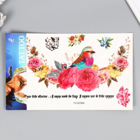 Tattoo on the body color "Bird in roses" 36.5x22 cm-2